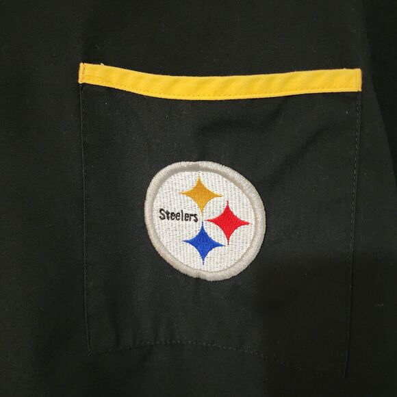 NFL Pittsburg Steelers Scrub Top M Black Logo Team Apparel V-Neck Short Sleeve - Picture 2 of 9